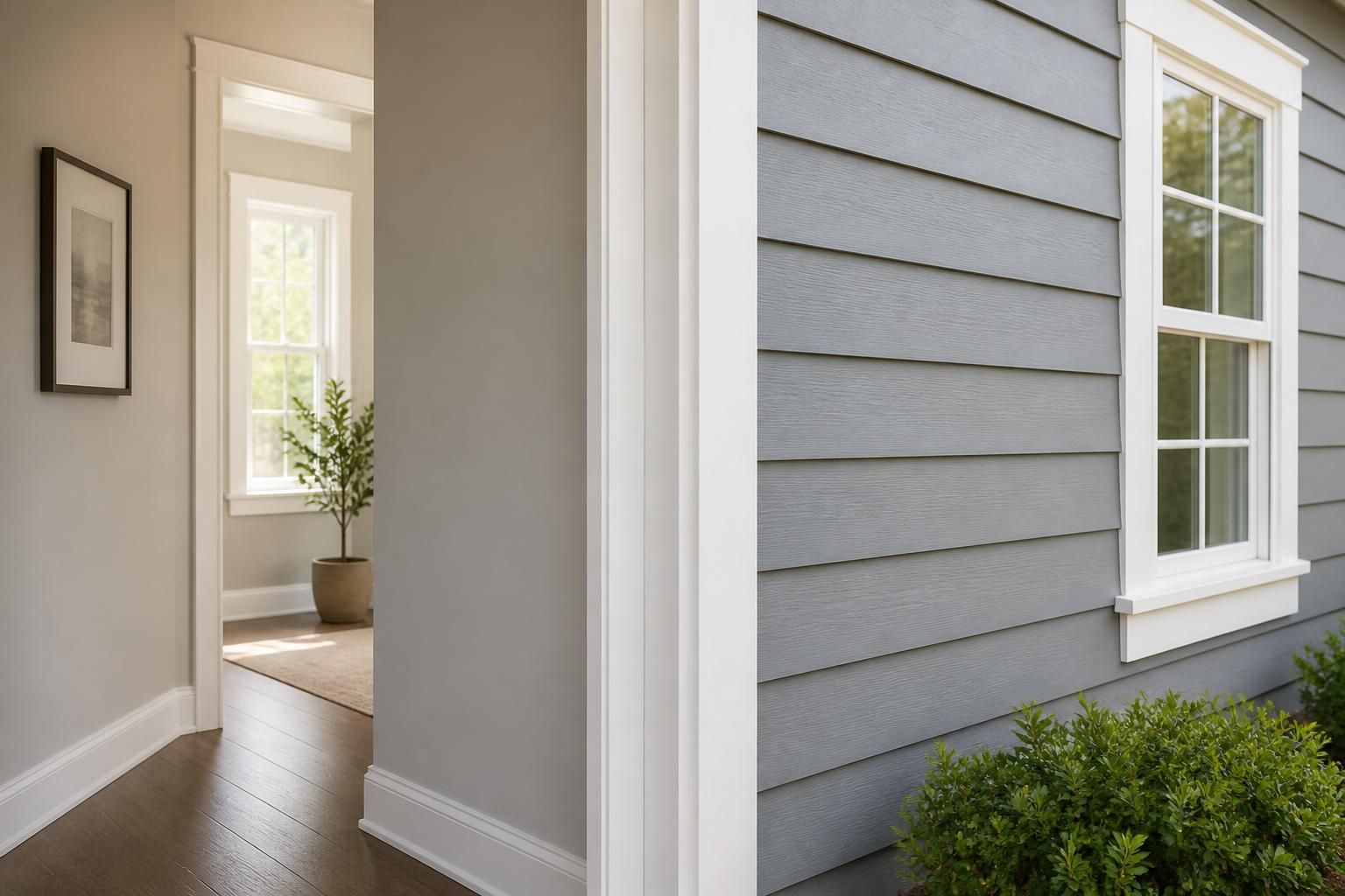 Freshly painted interior walls and clean exterior siding.