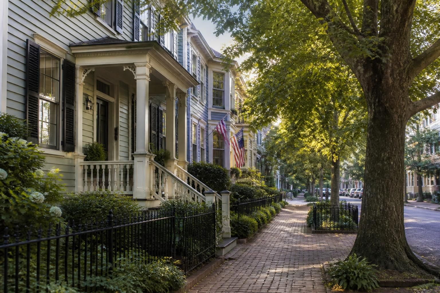 Historic neighborhood with charming homes and tree-lined streets.